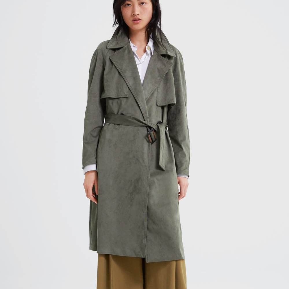 ZARA FAUX SUEDE DOUBLE BREASTED TRENCH COAT